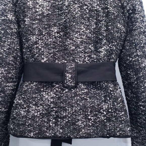 Sandro Sportswear Tweed Blazer Jacket Tie Waist Black Size M Moto Dark Feminine - Picture 5 of 11